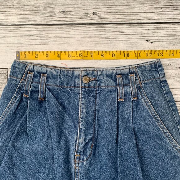 Vintage 80s 90s Hollywood Stonewash Denim Pleated Jean Pencil Skirt - Picture 9 of 12
